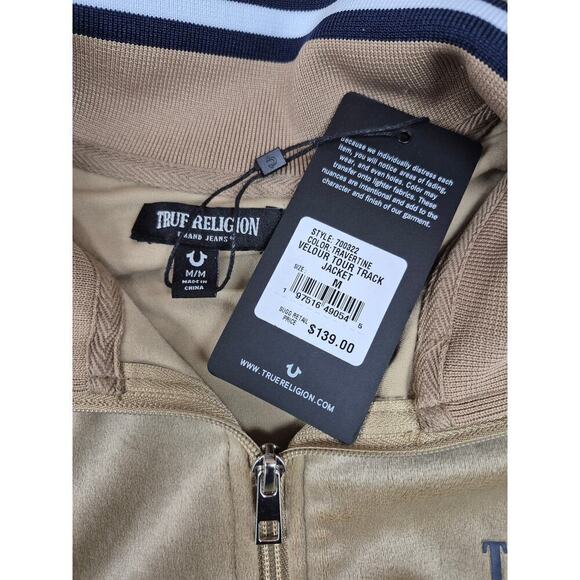 NWT True Religion Velour Tour Track Jacket Gold w/ Knit Trim Mens Sz M $139 - Picture 3 of 6